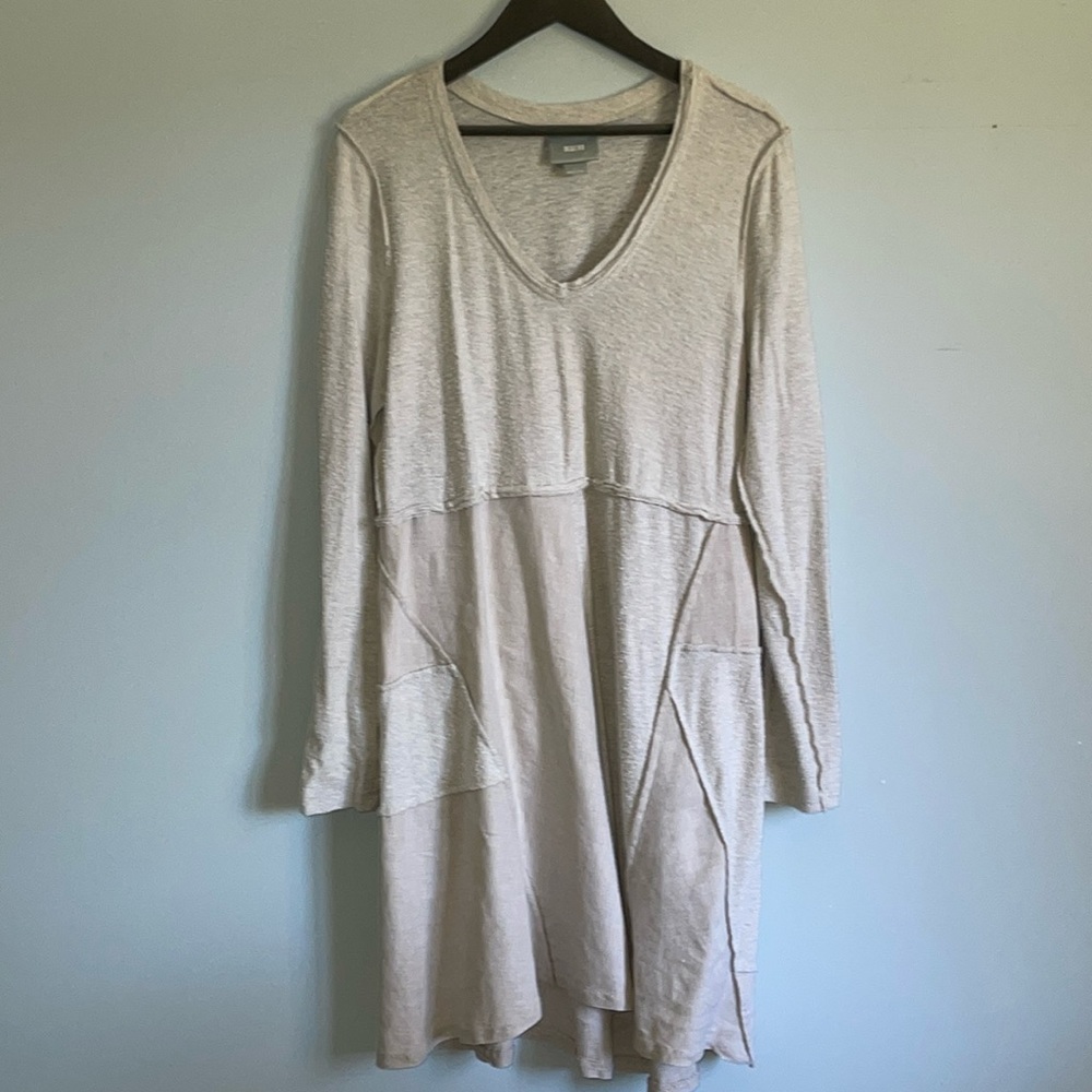Anthropologie Maeve V Neck off-white Cotton Casual mid length Dress - L